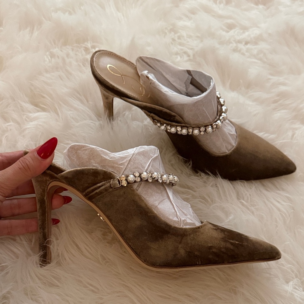 Sam Edelman Beige Heels with Rhinestone Accent - Picture 6 of 14